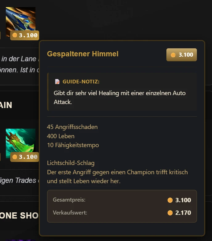 Live-Item-Tooltips mit Guide-Notiz