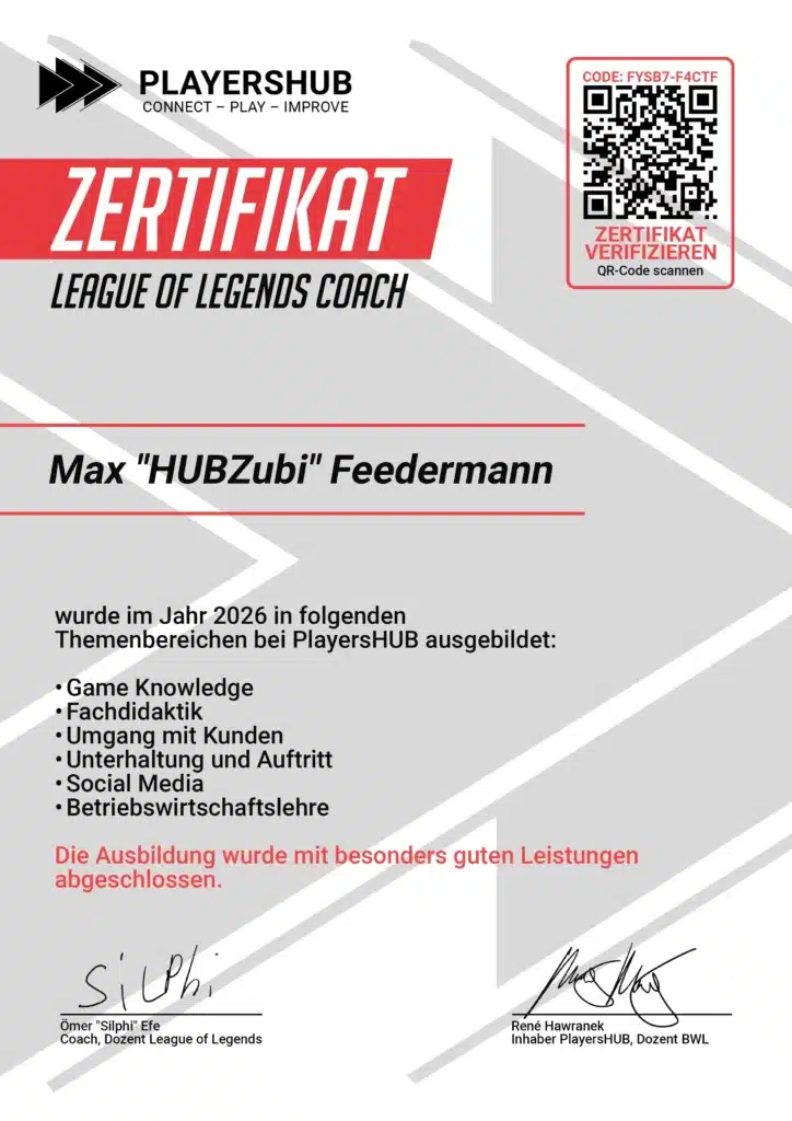 Beispiel eines PlayersHUB-Coach-Zertifikats